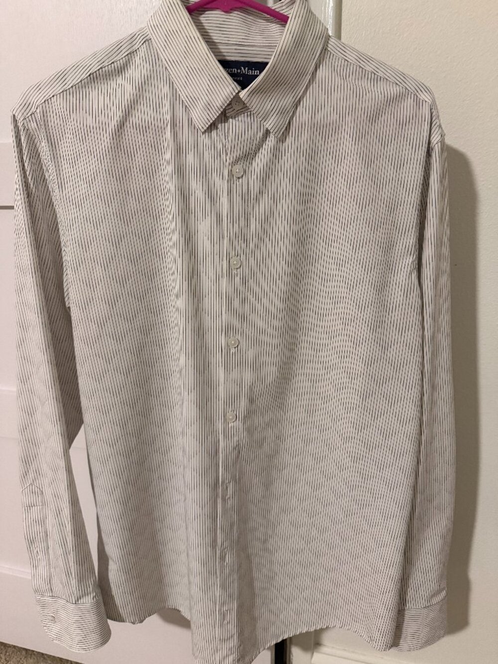 Mizzen+Main Leeward Dress Shirt Men’s Medium Trim Fit White Blue Stripe